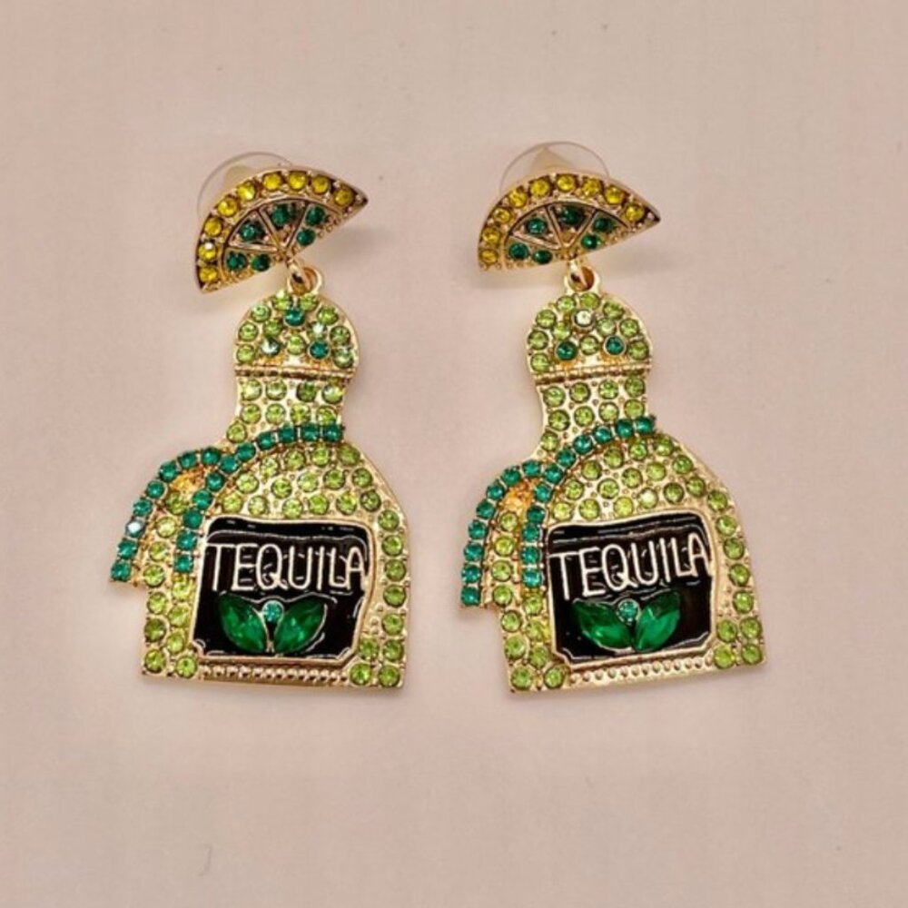 Tequila Party Rhinestone Boho Peasant Hipster Art Pop Earrings